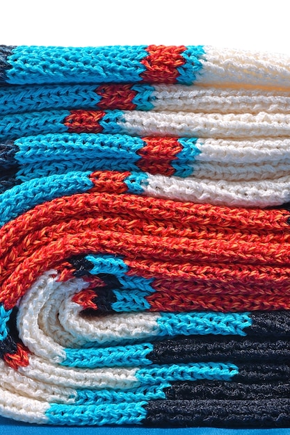 Photo stack of colourful knitted closeup