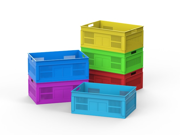 Stack of colourful  plastic crates