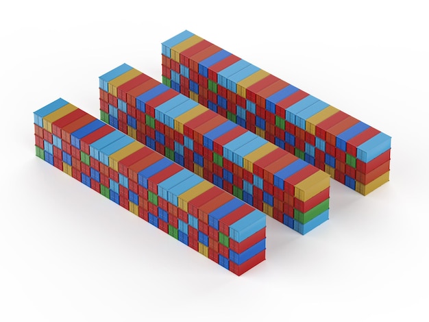 Pila di contenitori su sfondo bianco