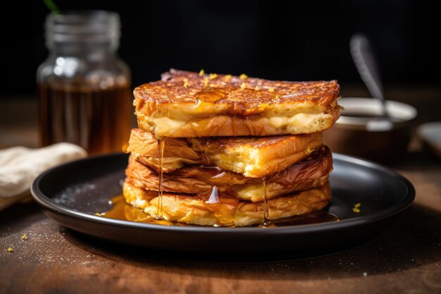 Stack of cooked french toast on a plate