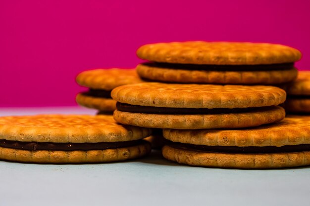 Stack of cookies on table