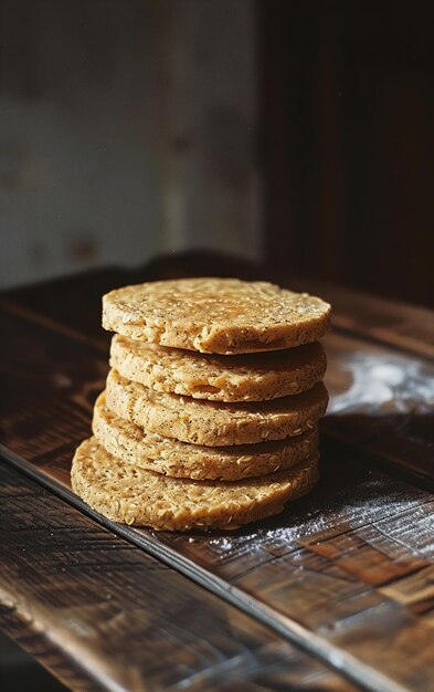 Photo a stack of cookies with a pile of cookies on top of them