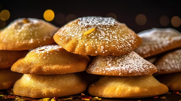 Photo a stack of cookies with a pile of sugar on top