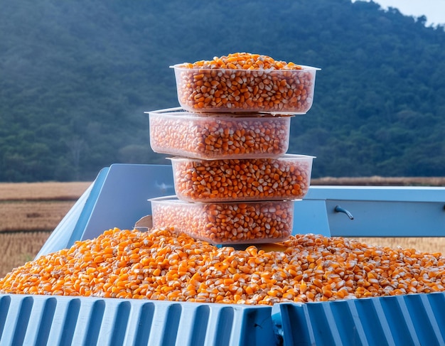 Photo a stack of corn kernels suitable for agricultural concepts