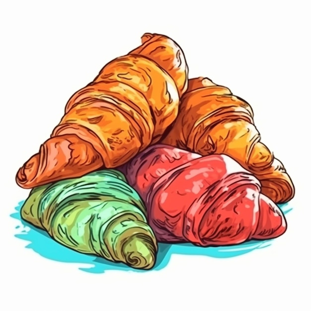 A stack of croissants with different colors.