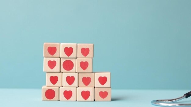 Photo a stack of cubes with hearts on them