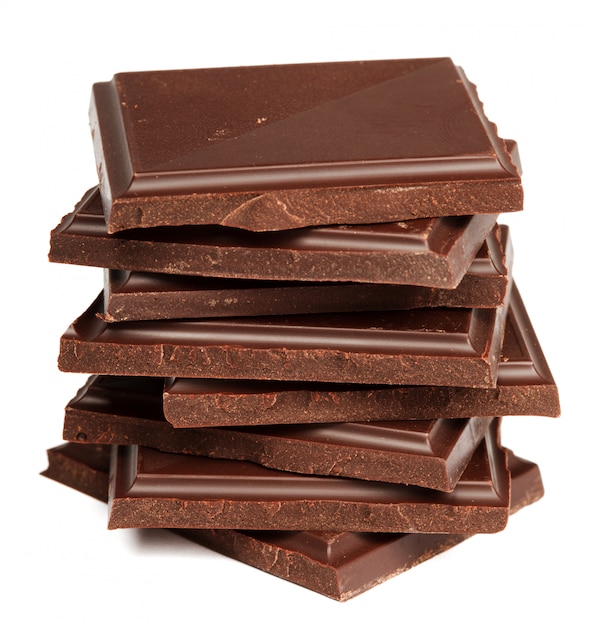 Photo stack of dark chocolate isolated