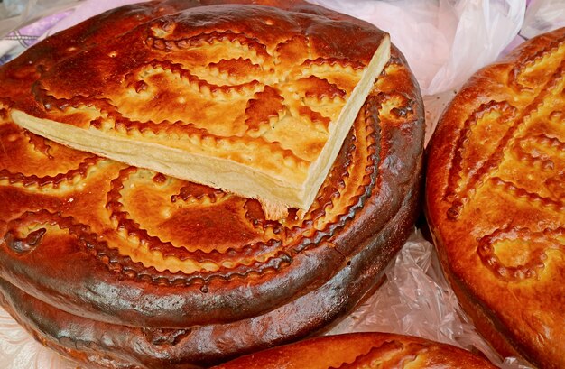 stack of delicious gata a traditional armenian sweet breads at geghard monastery armenia