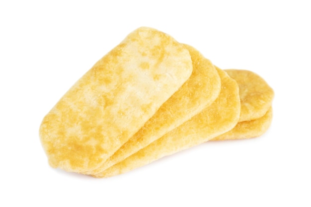 Stack of delicious Japanese rice cracker isolated on white