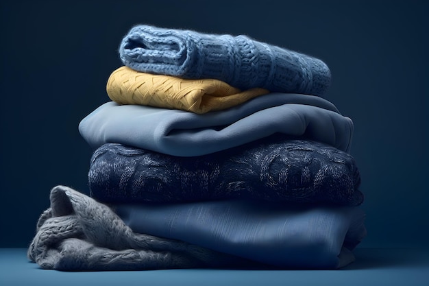 A stack of denim and plush sweaters creates an inviting display