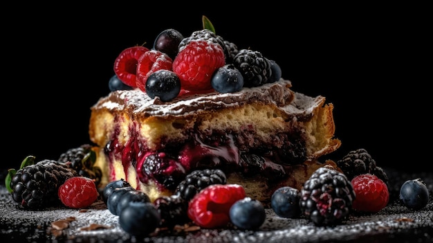 A stack of desserts with berries on top