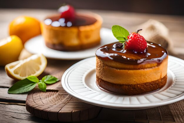 a stack of desserts with a strawberry on the top.