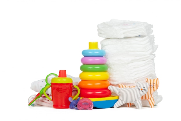 Stack of diapers isolated on white background