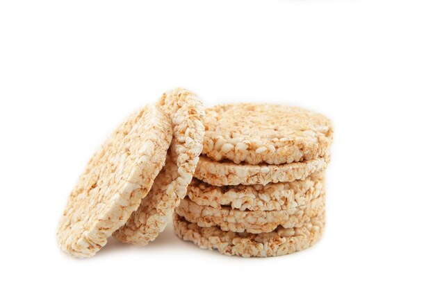 A stack of dietary crispbread isolated