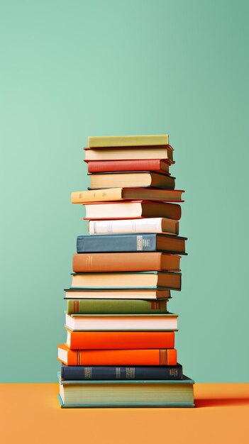 Photo a stack of different colored books lying on a green background