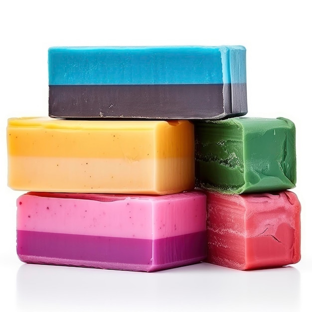 Photo a stack of different colored soaps sitting on top of each other