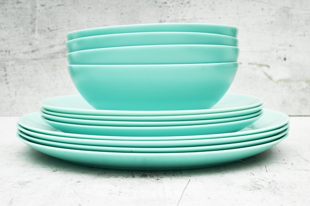 A stack of dishes on a light background