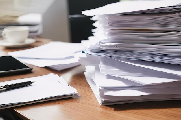 stack of documents and paper on table in officestack of documents and paper on table in officestack