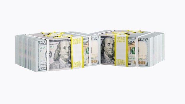 Stack of dollars isolated on white background 3D render