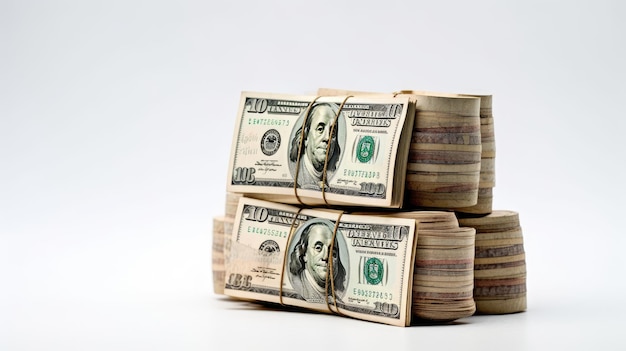 Stack of dollars on a white background Business and finance concept