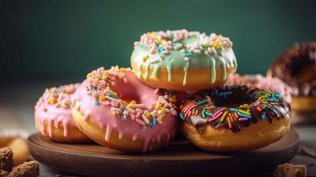 A stack of donuts with colorful sprinkles on top