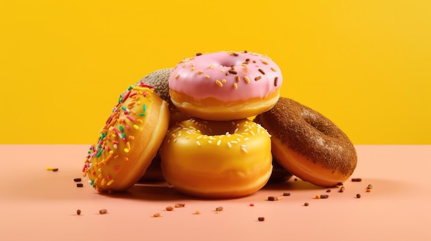 A stack of donuts with one that says'donuts'on it