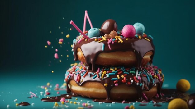 Photo a stack of donuts with sprinkles and sprinkles on top of it.