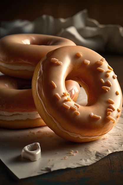 A stack of donuts with a white glaze on top