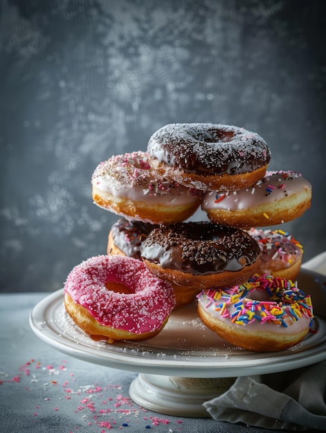 a stack of doughnuts with sprinkles on them