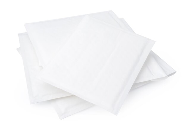 Photo stack of envelopes on white background