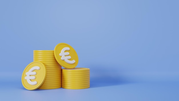 Stack of Euro on Blue Background with Earning Profit