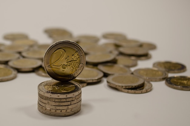 Stack of  euro coins close up