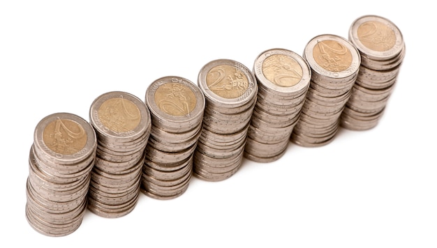 Stack of Euros Coins on white isolated