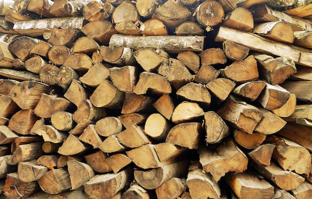 Stack of firewood closeup