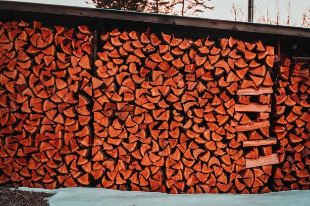 Stack of firewood on wood