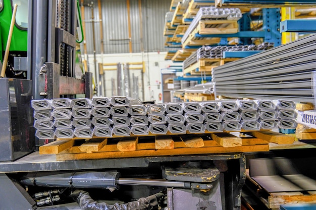 Stack of Flashing on a forklift in factory