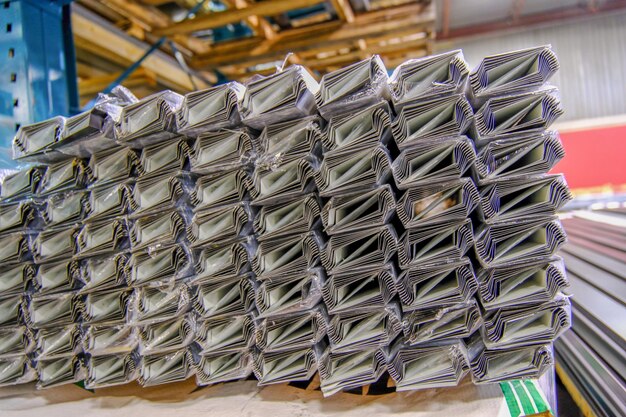 Stack of Flashing on a forklift in factory