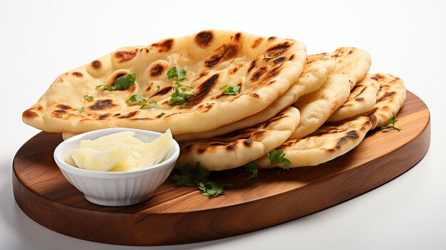 a stack of flat breads and a bowl of butter