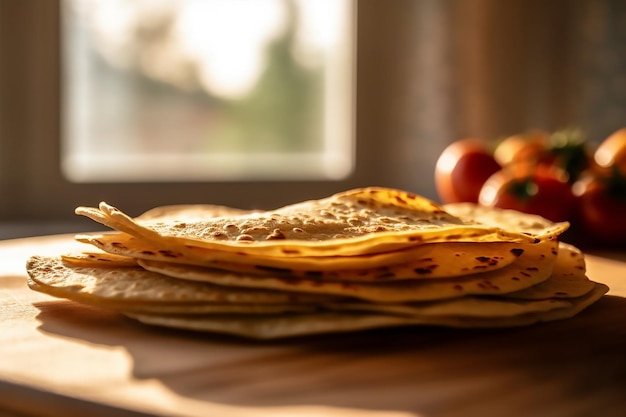 Stack of flat breads on a table