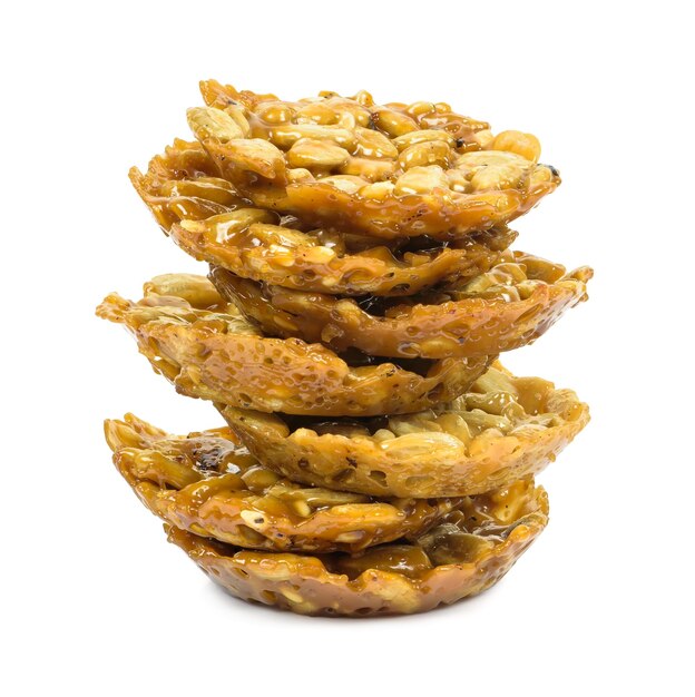 Stack of florentine biscuits on white background