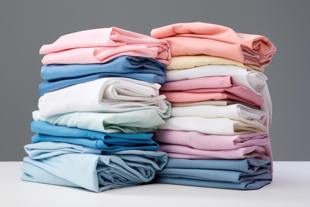 Stack of folded hospital gowns on a sterile surface