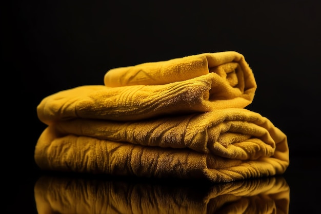 A stack of folded towels on a black background