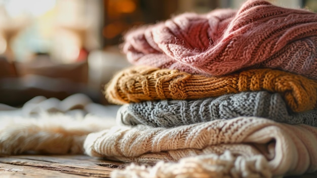 Photo a stack of folded women sweaters