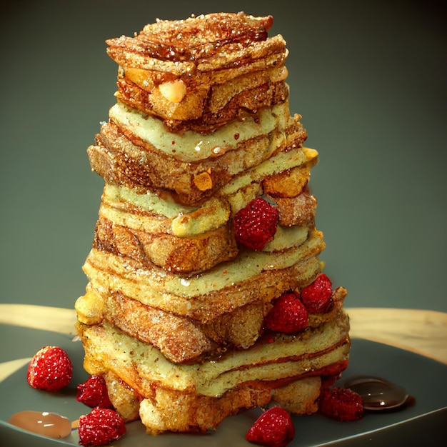 A stack of french toast with a strawberry on top.