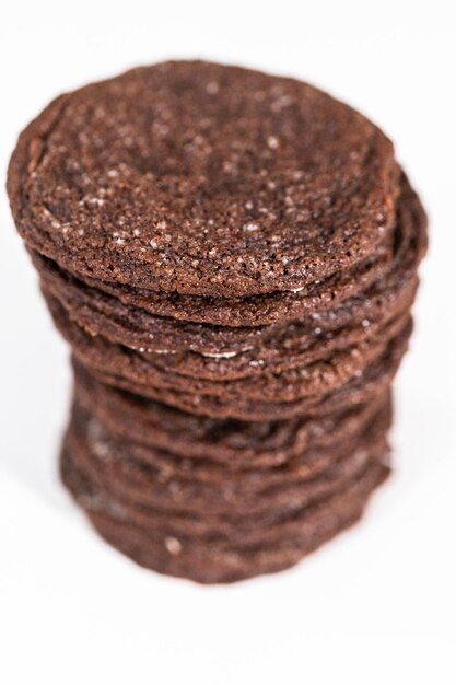 Photo stack of the freshly baked chocolate cookies