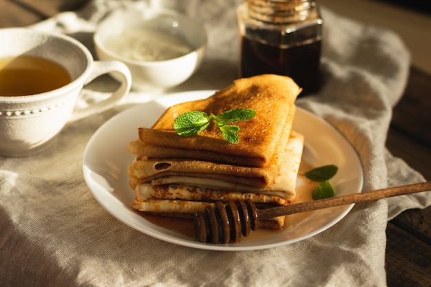 A stack of freshly baked pancakes for breakfast