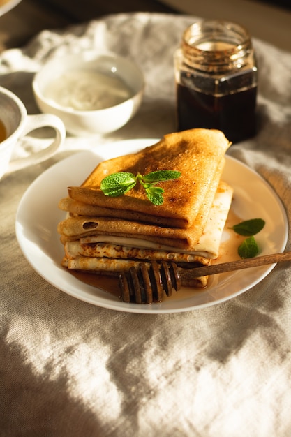 A stack of freshly baked pancakes for breakfast