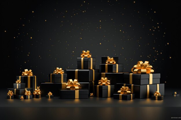 A stack of gift boxes in gold paper offering copy space for Christmas or Black Friday AI Generated