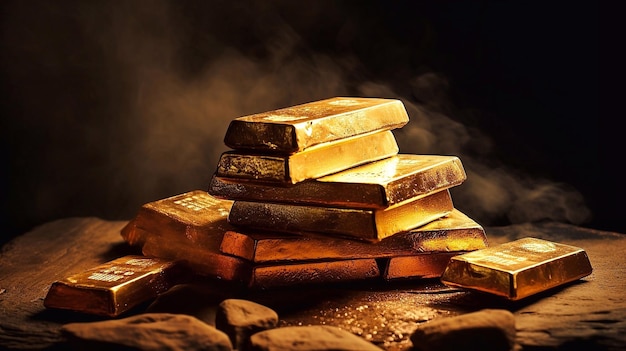 A stack of gold bars closeup