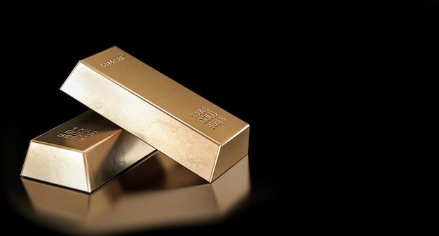 Stack of gold bars, financial and reserve of value concept. Copy space. Studio shot